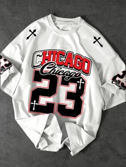 Gothic Chicago 23 Print Long Sleeve T Shirt Men Streetwear Hip Hop Cross Graphic Oversized Tee Casual Fashion Tops
