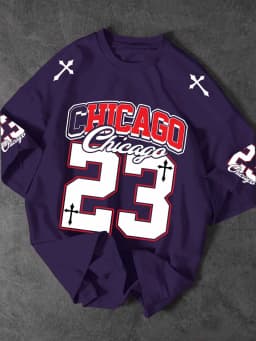 Gothic Chicago 23 Print Long Sleeve T Shirt Men Streetwear Hip Hop Cross Graphic Oversized Tee Casual Fashion Tops