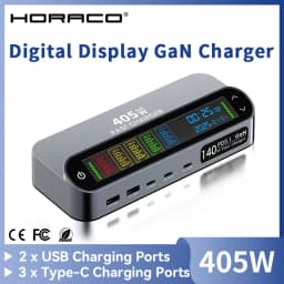 405W GaN Fast Charger 140W PD3.1 PPS USB Type-C LCD Digital Display Desktop Charging Station for iPhone 16/15 MacBook Laptops