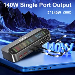 405W GaN Fast Charger 140W PD3.1 PPS USB Type-C LCD Digital Display Desktop Charging Station for iPhone 16/15 MacBook Laptops