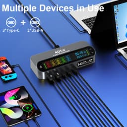 405W GaN Fast Charger 140W PD3.1 PPS USB Type-C LCD Digital Display Desktop Charging Station for iPhone 16/15 MacBook Laptops