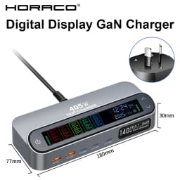 405W GaN Fast Charger 140W PD3.1 PPS USB Type-C LCD Digital Display Desktop Charging Station for iPhone 16/15 MacBook Laptops