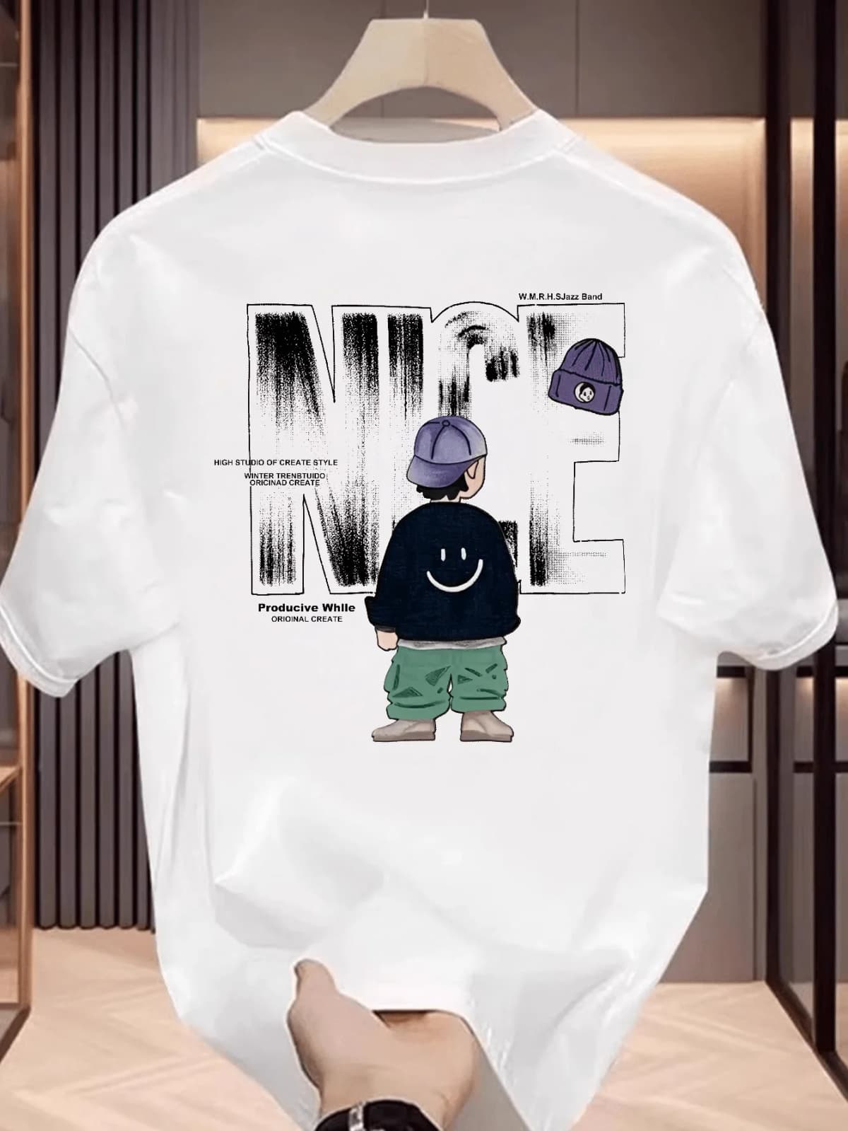 "NICE" Cartoon Boy Smiley Face Men's T-shirt Streetwear Graphic Oversized Cotton Short Sleeve Tops Summer Streetwear