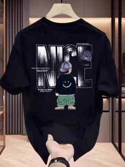 "NICE" Cartoon Boy Smiley Face Men's T-shirt Streetwear Graphic Oversized Cotton Short Sleeve Tops Summer Streetwear