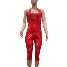 Doyerl Polka Dot One Piece Jumpsuits for Woman Club Outfits Halter V-neck Backless Lace-up Bandage Corset Bodycon Romper Mono