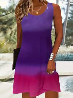 Casual Blue Gradient Dress Women Sleeveless Soft Sundress Minimalist Summer Daily Wear Clothing Fashion Female Women Clothing