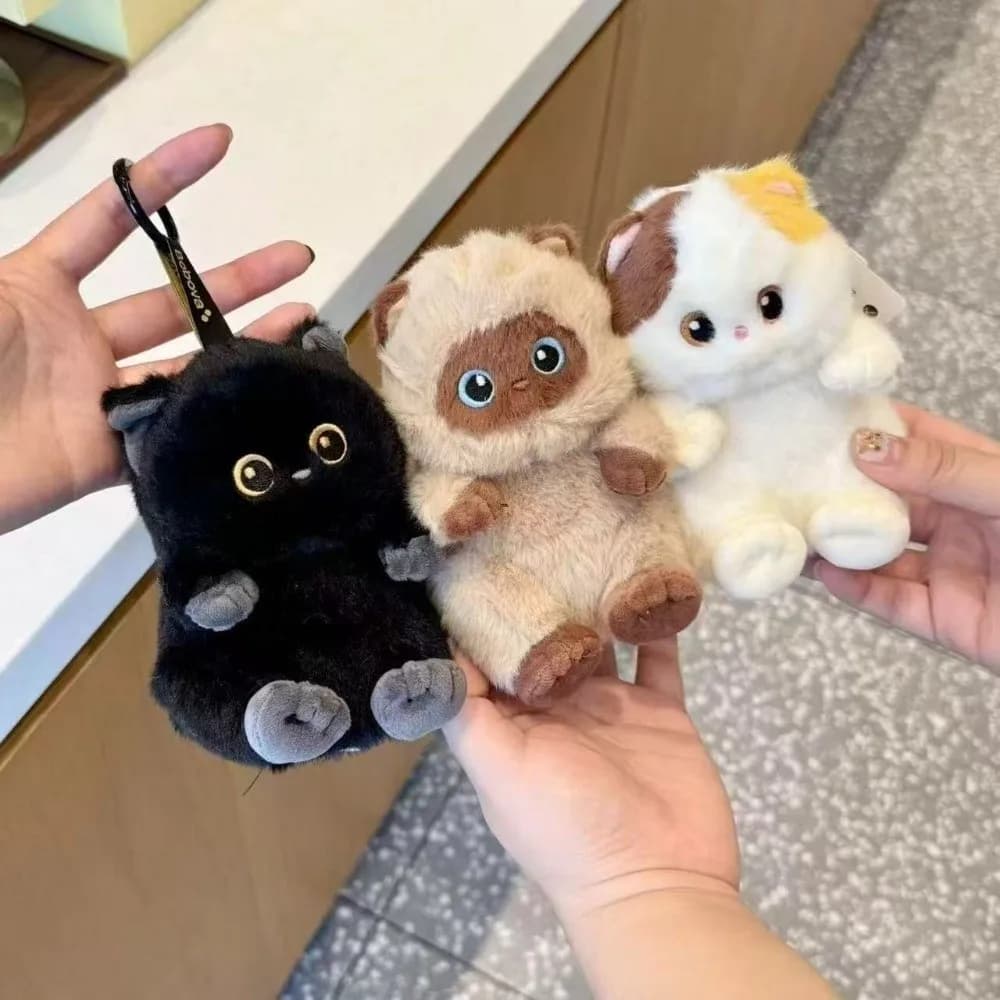 15cm Cute Cat Plush Keychain Black White Coffee Soft Stuffed Animal Bag Charm Pendant Cat Lover Birthday Gift