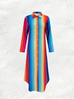 Rainbow Striped Long Sleeve Dress Vacation Style Casual Summer Maxi Dress Women Fashion Trendy A-Line Flowy Sleeve Dress