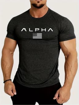 Spring and Summer Pure Color Printing Sports Fitness Short-sleeved T-shirt Men's O Neck Stretch Training Exercise T-shirt top