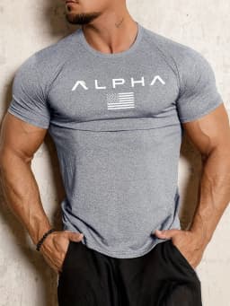 Spring and Summer Pure Color Printing Sports Fitness Short-sleeved T-shirt Men's O Neck Stretch Training Exercise T-shirt top