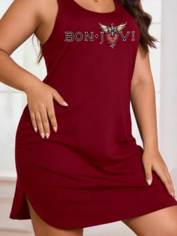 Women's Large Size Sleeveless Dress - Rock Letter Print Casual Summer Dress, Lightweight and Machine Washable.