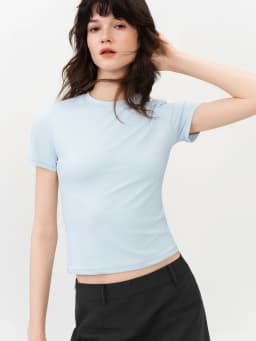 FSLE 2026 Summer Women's Nylon Spandex Tapered T-Shirt - Flattering Casual Top for Daily Wear