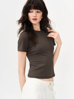 FSLE 2026 Summer Women's Nylon Spandex Tapered T-Shirt - Flattering Casual Top for Daily Wear
