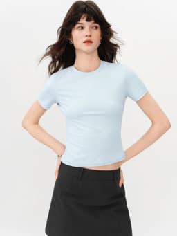 FSLE 2026 Summer Women's Nylon Spandex Tapered T-Shirt - Flattering Casual Top for Daily Wear