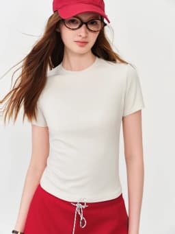 FSLE 2026 Summer Women's Nylon Spandex Tapered T-Shirt - Flattering Casual Top for Daily Wear