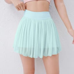 Women Pleated Mesh Tennis Skort High Waist Built-in Shorts Quick Dry Breathable Running Workout Mini Skirt