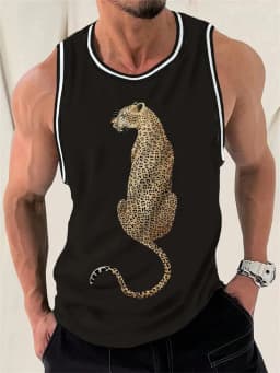 Fashion Leopard Print Tank Tops For Men Summer Trendy Sleeveless 3D Printed Streetwear Vest Cool Oversized Breathable Tees Tops