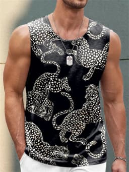 Fashion Leopard Print Tank Tops For Men Summer Trendy Sleeveless 3D Printed Streetwear Vest Cool Oversized Breathable Tees Tops
