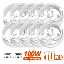 10PCS Type C to Type C Cable For IPhone 15 16 17 PD 100W Fast Charging For Samsung Xiaomi Huawei Type C Data Line White 1M