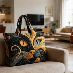 Cat Patterns Women Quilted Tote Bag Vintage Lightweight Travel Handbag Cotton Large Capacity Shopping Bag Lady Girl