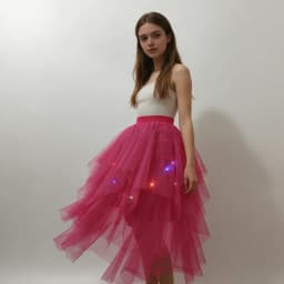 Adult Fluffy Tulle Tutu Skirt with Colorful LED Lights, Layered Ruffled High Low Skirt for Prom Halloween Costume