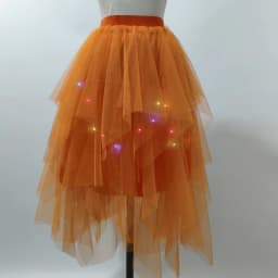 Adult Fluffy Tulle Tutu Skirt with Colorful LED Lights, Layered Ruffled High Low Skirt for Prom Halloween Costume