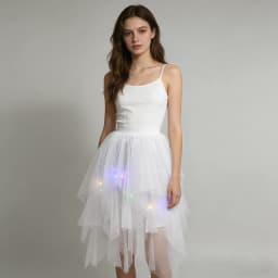 Adult Fluffy Tulle Tutu Skirt with Colorful LED Lights, Layered Ruffled High Low Skirt for Prom Halloween Costume