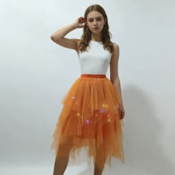 Adult Fluffy Tulle Tutu Skirt with Colorful LED Lights, Layered Ruffled High Low Skirt for Prom Halloween Costume