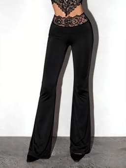Women's Elegant Sexy Straight Pants Lace Waist Design Highlight Curves Suitable For Daily Commute Office Dating Occasions Wear