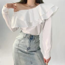 Chic Korean Long Sleeve Women Blouse Ruffle White Lantern Sleeve Tops Off Shoulder Sexy Shirt Elegant Cotton Clothing