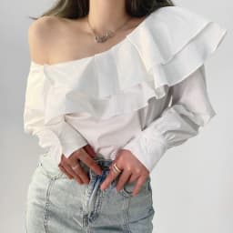 Chic Korean Long Sleeve Women Blouse Ruffle White Lantern Sleeve Tops Off Shoulder Sexy Shirt Elegant Cotton Clothing