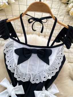 Sexy Comfortable Body Dress with Small Fly Sleeves Bow Tie Cinching Ruffles Cute Strap Design for Women Fashion