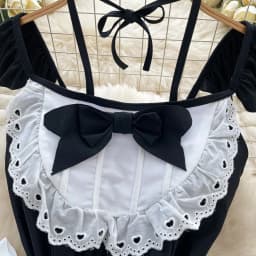 Sexy Comfortable Body Dress with Small Fly Sleeves Bow Tie Cinching Ruffles Cute Strap Design for Women Fashion