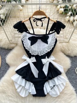 Sexy Comfortable Body Dress with Small Fly Sleeves Bow Tie Cinching Ruffles Cute Strap Design for Women Fashion