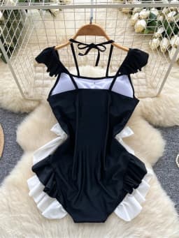 Sexy Comfortable Body Dress with Small Fly Sleeves Bow Tie Cinching Ruffles Cute Strap Design for Women Fashion