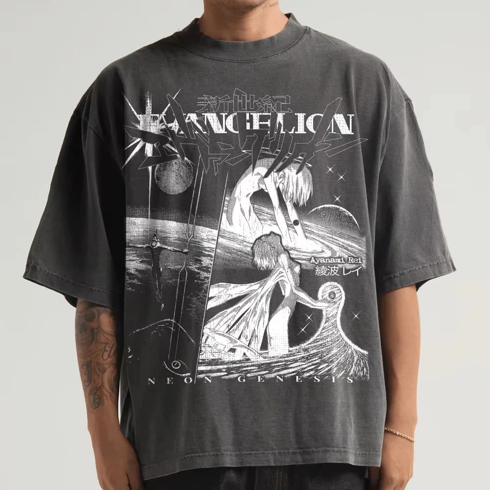 Neon Genesis Evangelion Value RV No1 LD Printed T-shirt Men's and Women's Washed T-shirt High Quality Vintage Cotton T-shirt Top