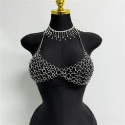 Chic Metal Chain Design Women Camisole Sexy Hollow Out V Neck Backless Halter Neck See Through Tank Top Rave Festival Crop Top