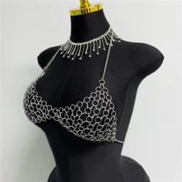 Chic Metal Chain Design Women Camisole Sexy Hollow Out V Neck Backless Halter Neck See Through Tank Top Rave Festival Crop Top
