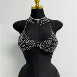 Chic Metal Chain Design Women Camisole Sexy Hollow Out V Neck Backless Halter Neck See Through Tank Top Rave Festival Crop Top