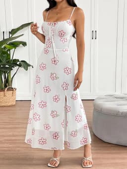 Women Sling Maxi Dresses Summer New Streetwear Fashion Lace-up Split Pink Sexy Print Dress Lady Backless Knitted Dress Clothing