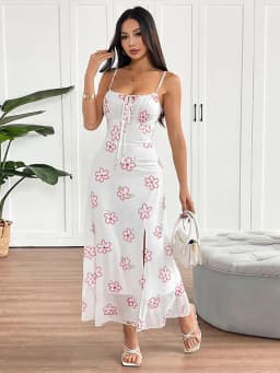Women Sling Maxi Dresses Summer New Streetwear Fashion Lace-up Split Pink Sexy Print Dress Lady Backless Knitted Dress Clothing