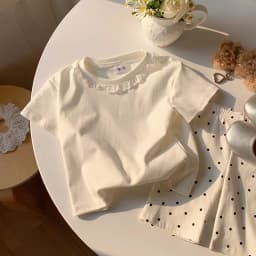 Clothes Sweet Lace Neck Clothing Tops 1 to 6 Years Short Sleeved T-shirt Korean Girls Summer