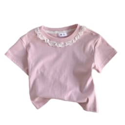 Clothes Sweet Lace Neck Clothing Tops 1 to 6 Years Short Sleeved T-shirt Korean Girls Summer