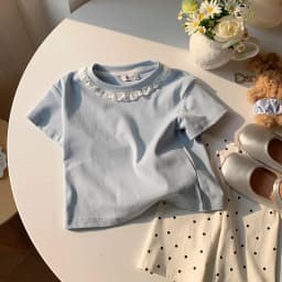 Clothes Sweet Lace Neck Clothing Tops 1 to 6 Years Short Sleeved T-shirt Korean Girls Summer
