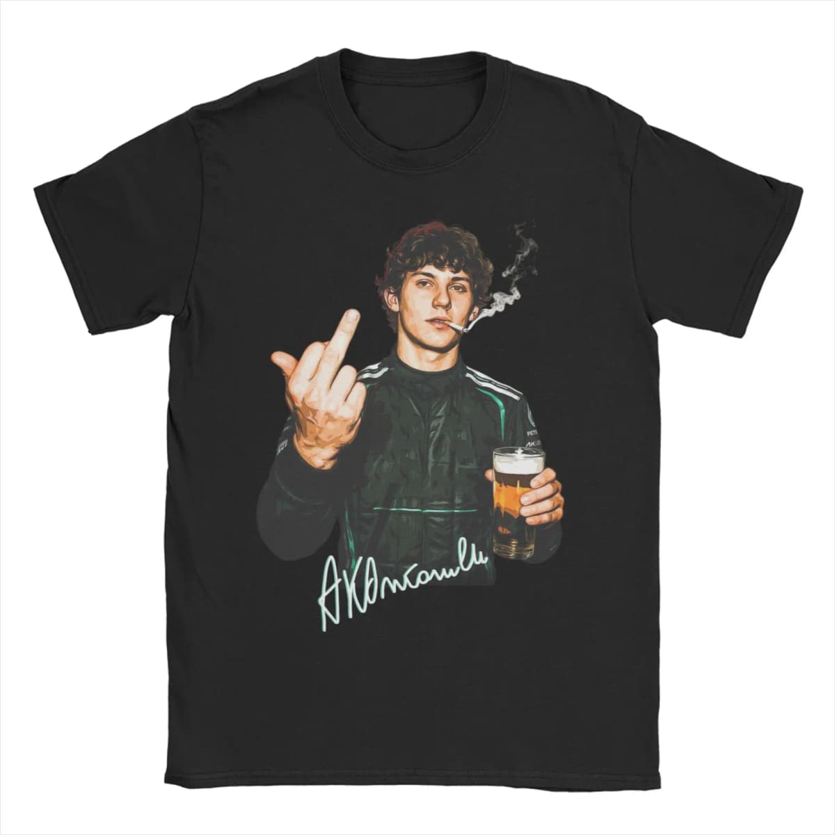 Andrea Kimi Antonelli Smoking and Drinking Beer T-Shirts for 100% Cotton T Shirt Short Sleeve Tee Shirt Plus Size Clothes