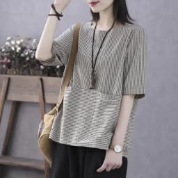Plus Size Women's Summer Casual Retro T-Shirt Loose Striped Thin Office Lady Fashion New Arrival Trendy Comfortable