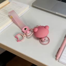 Cute Pink Bear Keychain with Bell & Wrist Strap – Kawaii Bag Charm for Daily Decor & Gift