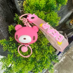Cute Pink Bear Keychain with Bell & Wrist Strap – Kawaii Bag Charm for Daily Decor & Gift