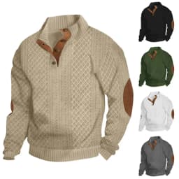 2026 Men's Spring and Autumn Hot Selling Fashionable Men's Casual Standing Collar Long Sleeved Jacquard Lapel Pullover Sweater