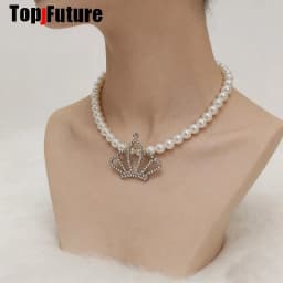 Subculture Spice Y2K Harajuku Gothic Mars Gal Women Gorgeous Crown Pearl Party Lolita Cosplay Punk Necklace Girl Collar